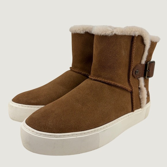 UGG Shoes - UGG Aika Sneaker Boots Womens 8 Chestnut Suede Shearling Buckle Platform 1104069
